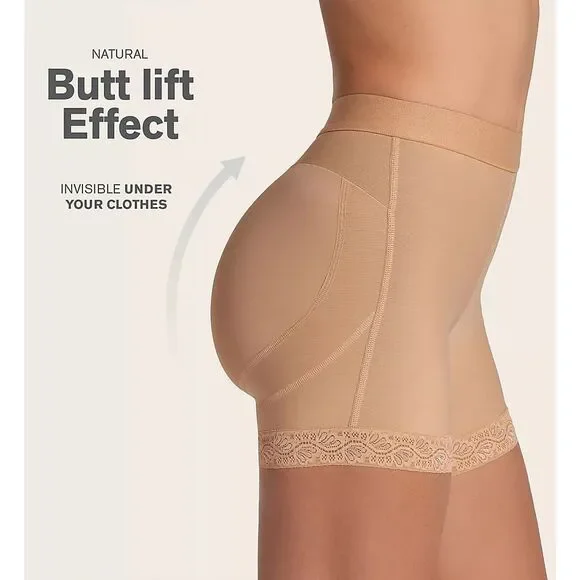 Leonisa NWT Mid-Rise Sculpting Butt Lifter Shaper Short Black Large